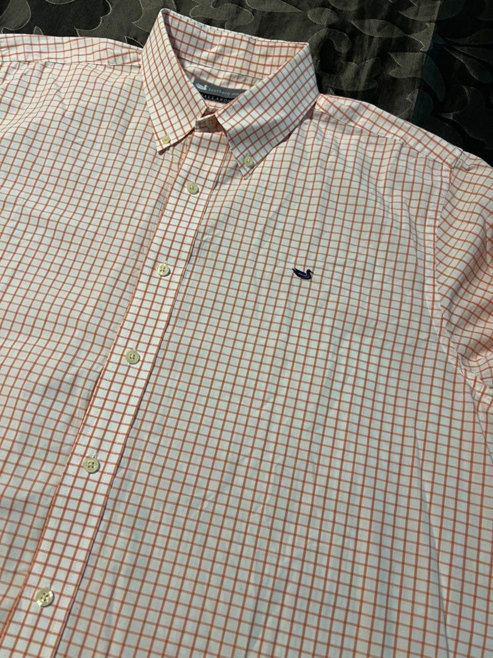 Southern Marsh Mallard Tattersall White Orange Plaid Button Down Long Sleeve 2X